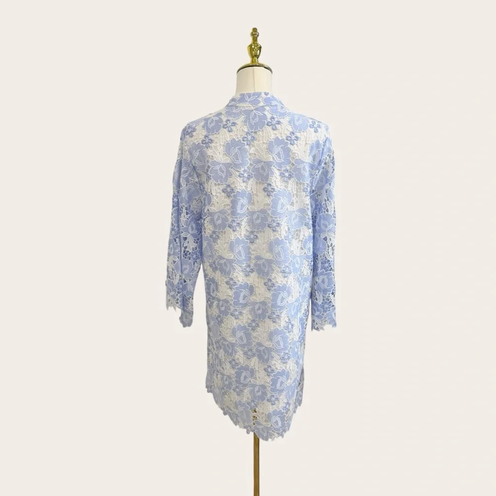J. Marie Small Maggie Light Blue White Lace Short Dress Kaftan 3/4 Sleeve NWT - Picture 9 of 13